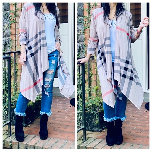 ✨LAST ONE✨Designer Plaid chic open draped cardigan - Picture 8 of 12